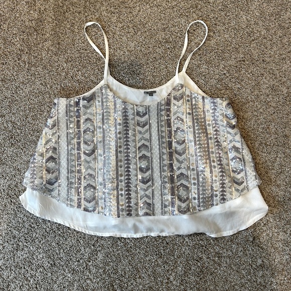 Charlotte Russe sequined flowy cropped tank. Lightweight. Swing style. Size L - Picture 1 of 10